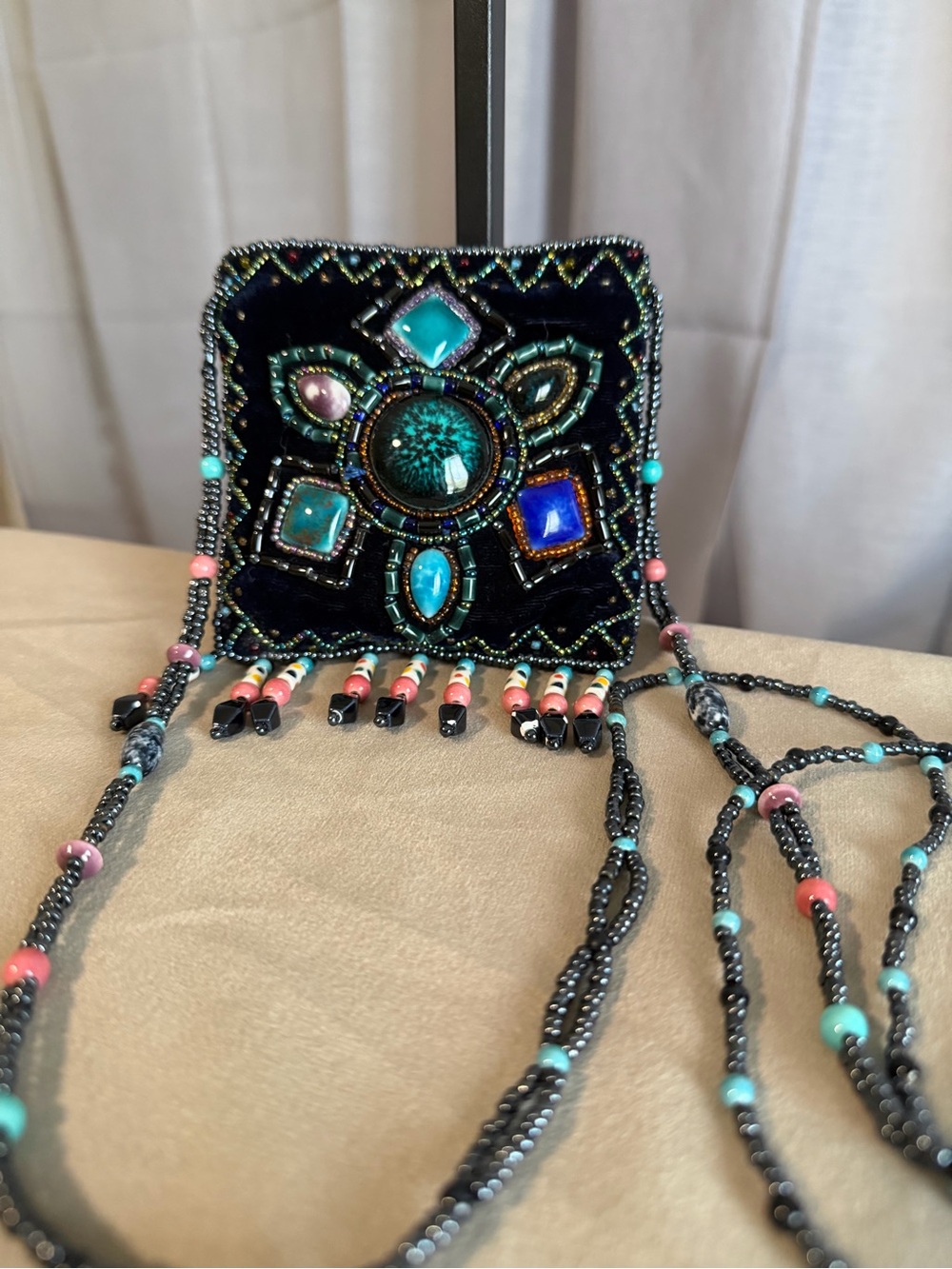 Stunning Beaded Silk Velvet Boho Crossbody Pouch